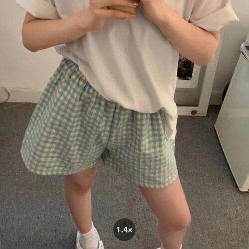 2021 New Korean Style Casual Home Shorts Purple Yellow Orange Green Floral Grid Casual Shorts for Woman Sport Shorts