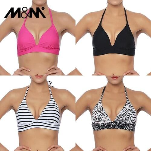 M&M 2019 Women Halter Bikini Top Push Up Brazilian Pad Bikinis Beach Print Micro Biquini Sporty Solid Sexy Swimsuit SwimwearT603