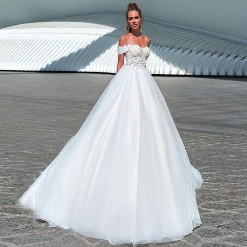 Sweetheart Off the Shoulder Appliques Wedding Dresses Custom Made Tulle Gowns White 2020 New Bridal Gowns Floor Length Lace up