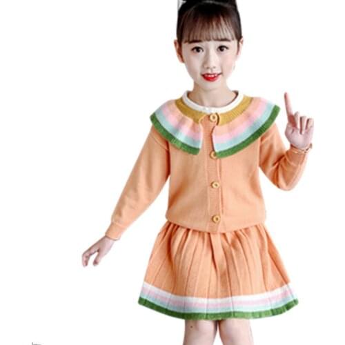 Winter Girls Sweater Clothing Set Children Knitwear Sweater+Skirt 2 Pieces Dress Suit Teenage Kids Clothes set 6 8 10 12 13