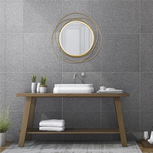 Golden Hanging Wall Mirror Geometric Metal Frame Wall Mount Makeup Mirror for Party Wedding Gift Bedroom Bathroom Decor Mirror