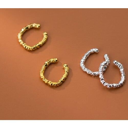 1pair (No pierced) Real. 925 Sterling Silver Jewelry Irregular concave-convex Surface Clip On Cuff Earrings Ear-Bone C-G9162