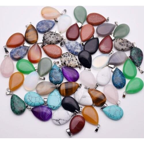 1PC Natural Stone Flat Water Drop Shape Semi-Precious Stone Charm Pendant For DIY Necklace Bracelet Accessories Jewelry Making
