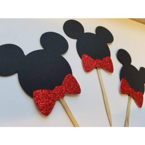 10pcs Gentleman bow mouse cupcake toppers. Black and red mouse cupcake toppers.Party Decoration