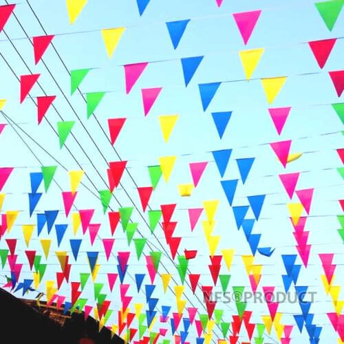100PCS Coloured Hanging Flags 50M Red Yellow Blue Green Pink Colors 14x21CM Triangle Home Party Decorative Flags And Banners