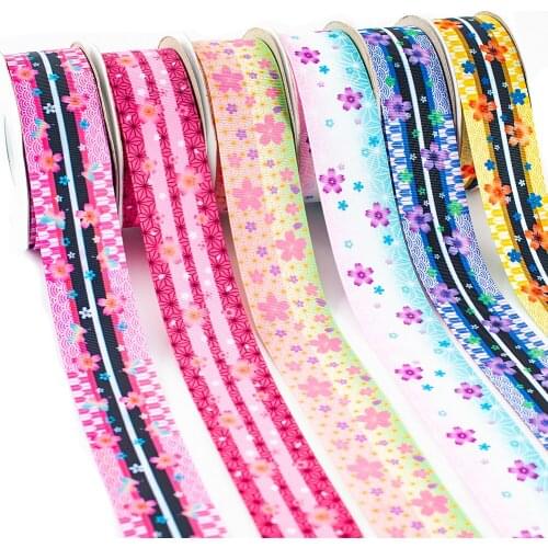 10yds Kimetsu No Yaiba Japan Anime with Sakura Flowers Printed Grosgrain Ribbon