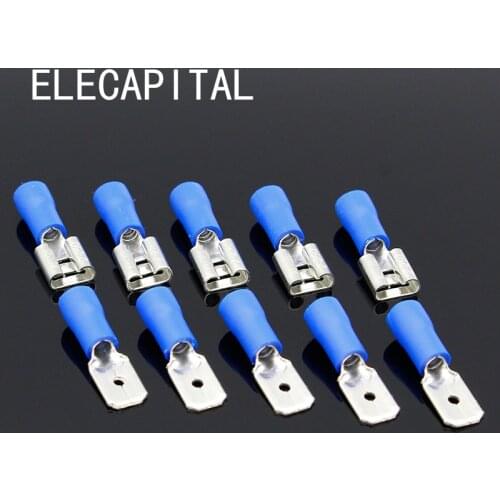 200PCS 6.3mm Female Male Spade Insulated Electrical Crimp Terminal Connectors H1E1 Cable Terminals