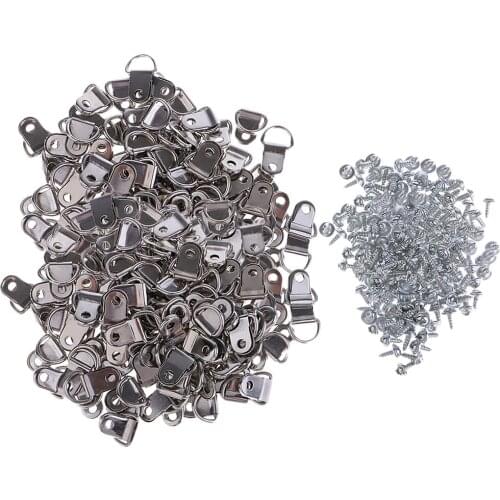 200pcs Silver Metal D Ring Picture Hangers Frame Hanging Hanger Single Hole for Picture Photo Frame Cross-stitch