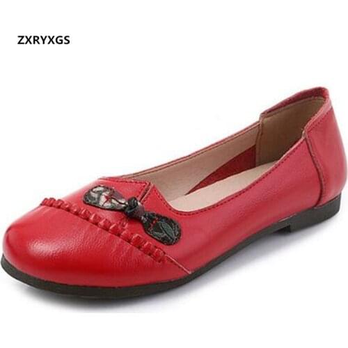 2021 New Fashion Genuine Leather Shoes Womens Flats Shoes Comfortanle Soft Sole Large Size Shallow Mouth All-match Casual Shoes