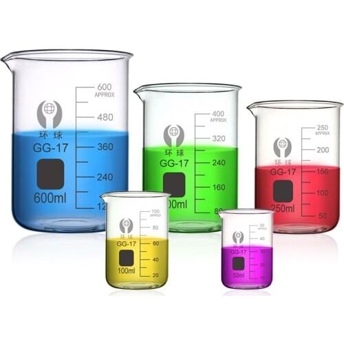 5PCS/1set Glass Beaker Lab Borosilicate GLass beaker Measuring cup Beaker chemistry experiment Heat-resistant high borosilicate