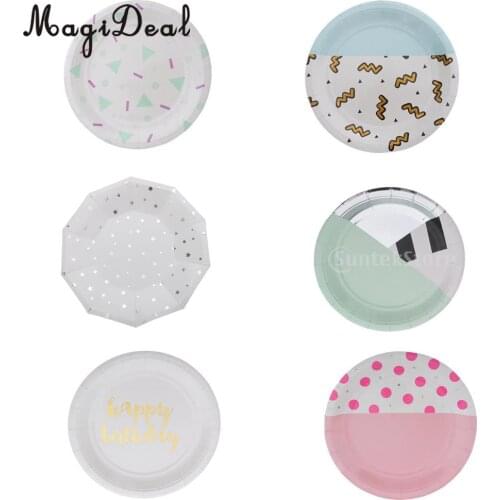 8/set Color Blocking Paper Plates Disposable Tableware for Birthday Wedding Parties