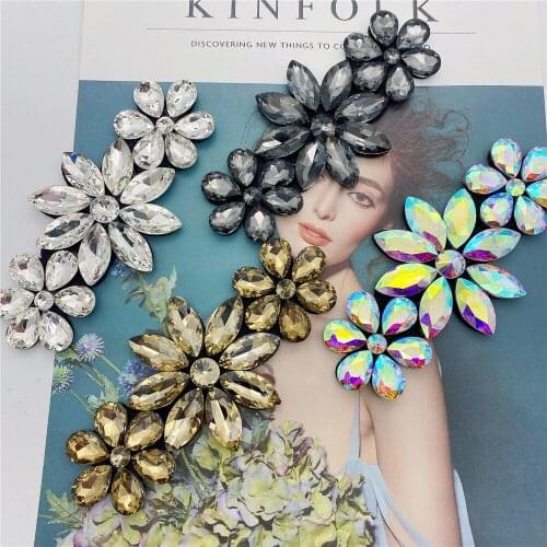 Three flowers design Rhinestone Applique Patch sew on For Wedding Gown Bridal Evening Wear Diamond Design Patch