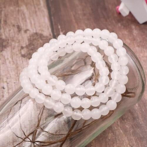 White Multilayer 6mm Round Beads Strand Bracelet Natural Stone Jades Crystal Elastic Rope Bracelets Bangle Gift Jewelry 21" A976