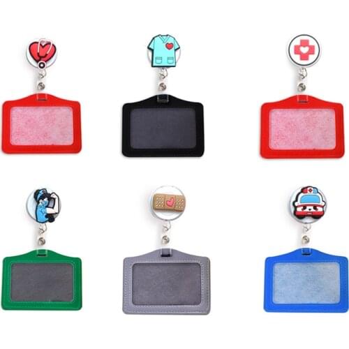 Hot Sales Retractable Pull Badge Reel Cartoon Silica Gel Character Scalable Student Nurse Exhibition PU Card Badge Holder