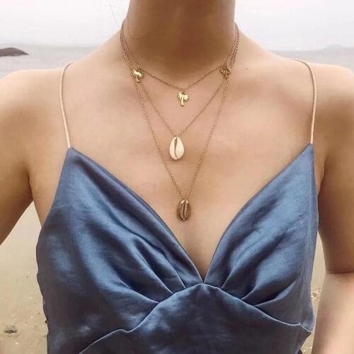 Boho Fashion Multi layer Gold Silver Color Conch Shell Pendants Necklace For Women Ocean Seashell Beach Party Gift Jewelry