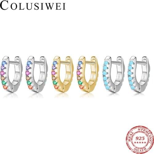 Colusiwei Romantic Tiny Small Rainbow CZ Earrings for Women Colorful Turquoise 925 Sterling Silver Hoop Earrings Jewelry Brincos