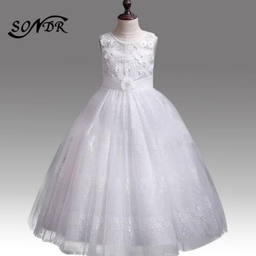 Kids Flower Girl Dresses HT212 Appliques Tank Formal Communion Dress Lace Embroidery Girls Prom Ball Gowns Pink Pageant Dresses