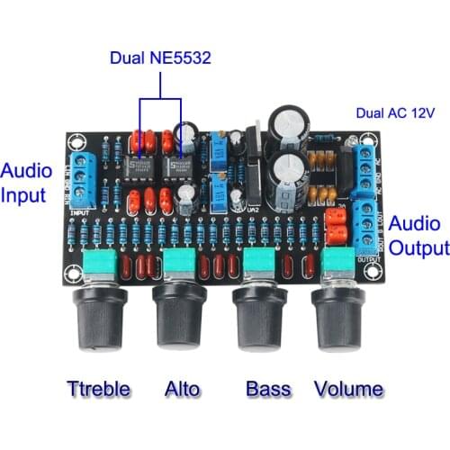 Dual NE5532 Tone Preamp Board Audio Treble Bass Adjustment Equalizer Pre Amplifier Control Preamplifier Dual AC 12V