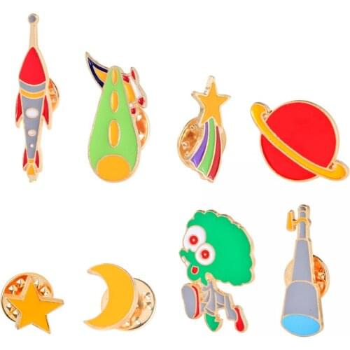 Extraterrestrial enamel pins brooches astronomical telescope Rocket spacecraft pin galactic system bolt lapel brooch moon star