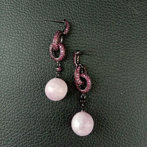 YYGEM Natural Pink Round Kunzite CZ Pave Post Earrings Office style for women