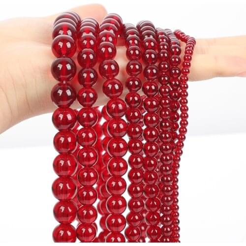 Smooth Garnet Red Glass Natural Stone Beads Round Loose Spacer Bead For Jewelry Making DIY Bracelets Accessories 4/6/8/10/12MM