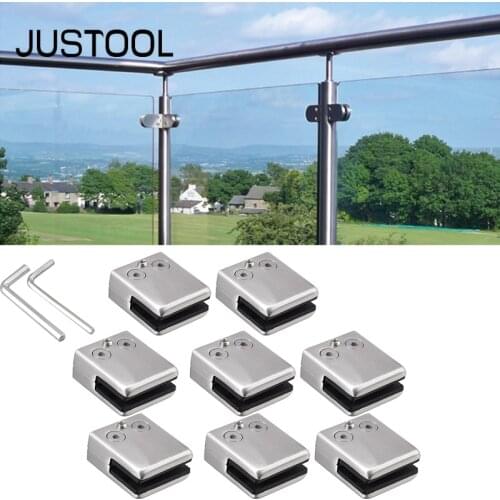 JUSTOOL 8Pcs Stainless Steel Square Clamp Holder Bracket Clips Set 8-10mm 10-12mm with Hexagon Driver for Glass Shelf Handrails