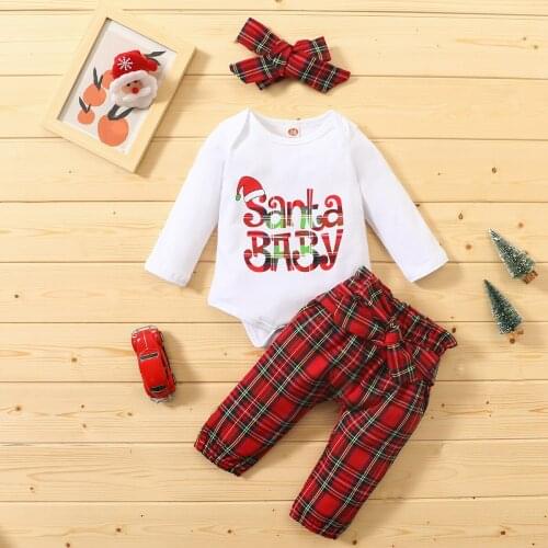 1st Christmas Outfit Girl Clothes Set Baby Girl Santa Christmas Outfit Long Sleeve Romper Pants Hat Christmas Baby Clothes