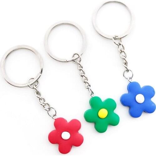 Korean Ins Lovely Soft Pottery Candy Flower Pendant Girl Llaveros Para Mujer Pompom Wallet Chain Key Ring Patty Girl Gift