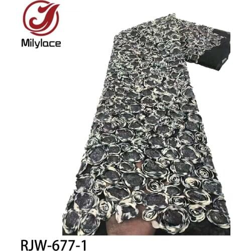 Beautiful 3D Flowers Lace French Tulle Mesh Lace Fabric with Sequins Lace Fabrics for Nigeria Party RJW-677