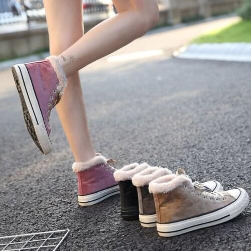 Sneakers Women Shoes Women Fashion Platform Sneakers Trending Female Solid Color Short Plush Black Pink High Top Winter Sneakers