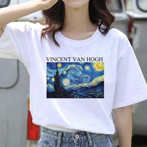 Summer T-Shirt Women Van Gogh Graphic Print Fashion Clothing Tshirt Aesthetic Tee Female Clothes Casual Grunge White T-shirt