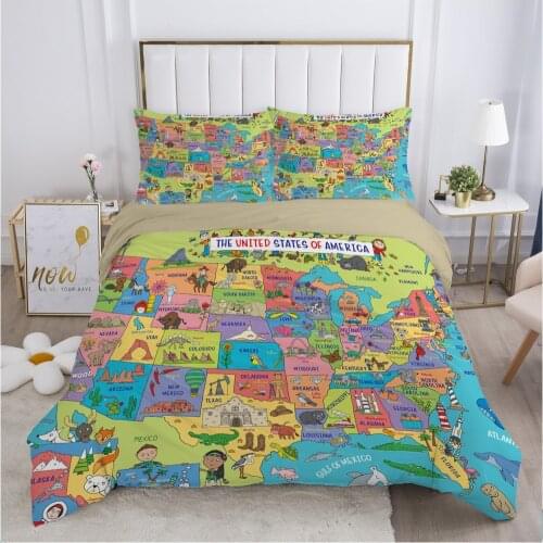 Cartoon Childrens Bedding set for kids baby boy girls Duvet cover set pillow case Bed linens Quilt cover 140x200 Car Map