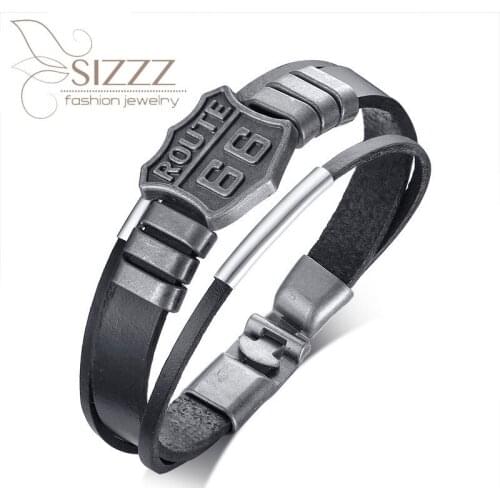 SIZZZ 2020 European and American style jewelry Road 66 leather alloy punk retro bracelet&bangles for men