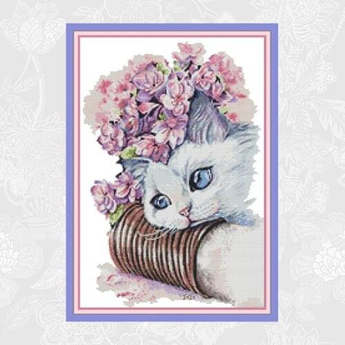 Joy sunday Cat and flower Cross-stitch Counted Printed Fabric Cross Stitch kits Embroidery Crafts DIY Handmade Home Decoration