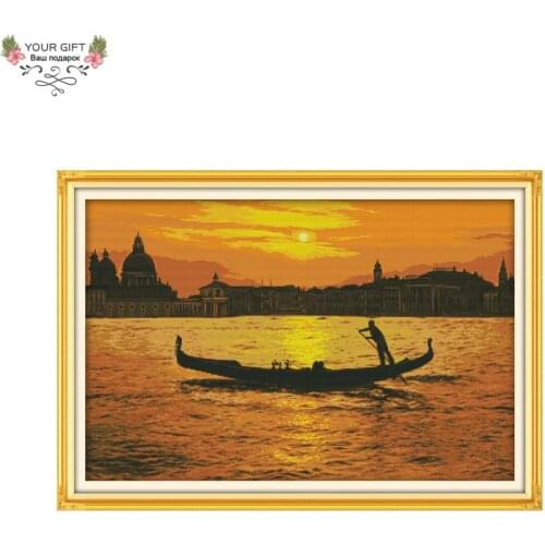 Joy Sunday Sunset Boat Home Decoration F445 14CT 11CT Counted Stamped Sunset Way Home Needlework Needlepoint Cross Stitch kit