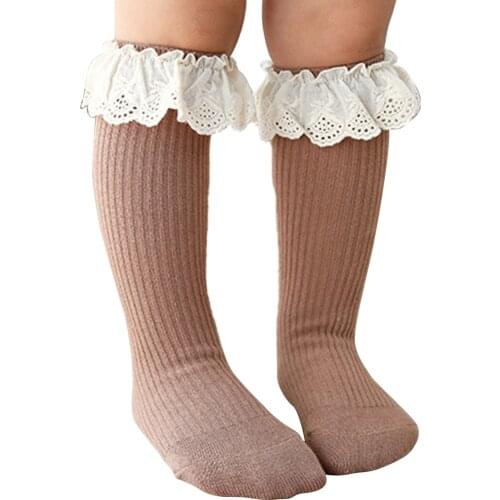 Newborn Baby Girls Ruffles Knee-high Socks Fashion Kids Toddler Baby Girls Cotton Lace Warm Socks Boot Socks