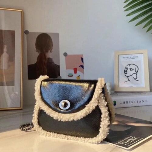 The Same Paragraph 2020 Autumn and Winter New Lamb Hair Messenger Bag Ins Fashion Chain Plush Bag Plush Saddle Bag Women