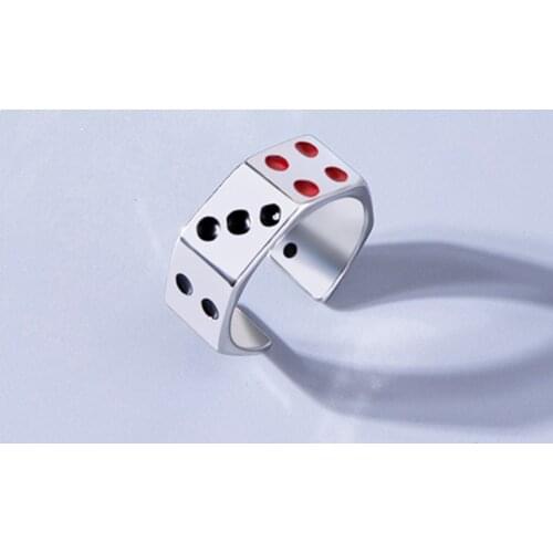 New Trendy Dice Men Ring Geometric Enamel Points Number Open Finger Signet Rings Hip Hop Punk Jewelry Gift