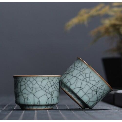 Longquan Celadon Office Teacup Creative Ceramic Ge Kiln Ice Cracked Glaze Kung Fu Master Cup Household Small Tea Bowl Drinkware