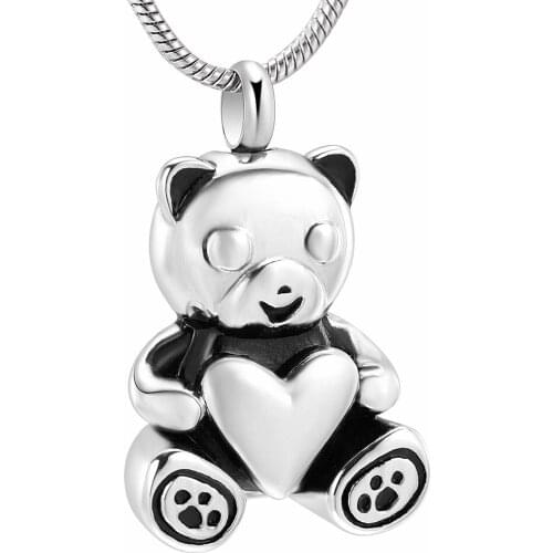 IJD10070 Stainless Steel Teddy Bear Pet Urn Ashes Pendant Memorial Ash Keepsake Cremation Jewelry Necklace
