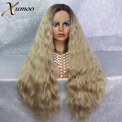 XUMOO Ombre Blonde Synthetic Lace Front Wig Glueless Water Wave Wig Cosplay Heat Resistant Synthetic Wigs For Black Women