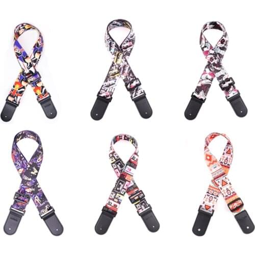 Nylon Guitar Strap for Acoustic Electric Guitar and Bass Guitar Picks Multi-Color Guitar Belt Adjustable Skull Printing Straps