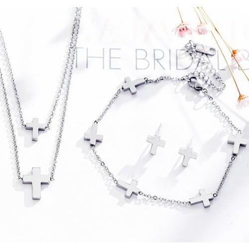 Earring Cross Necklace Pendant Earrings Bracelet Jewlery Sets for Women Gift Fahionable Gift LVSJT
