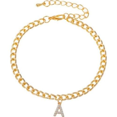 Rhinestone A Letters Anklets for Women Girls Gold Silver Color Foot Chain Ankle Bracelet on the Leg Initial Anklet Beach Jewelry