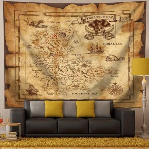 Super Detailed Treasure Map Pirates Gold Secret Sea History Psychedelic Wall Hanging