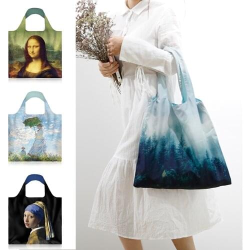 Oil Painting Cloth Bag Waterproof Shopper Bag Women Handbag Fashion Casual Bag Funny Eco Large capacity Foldabl