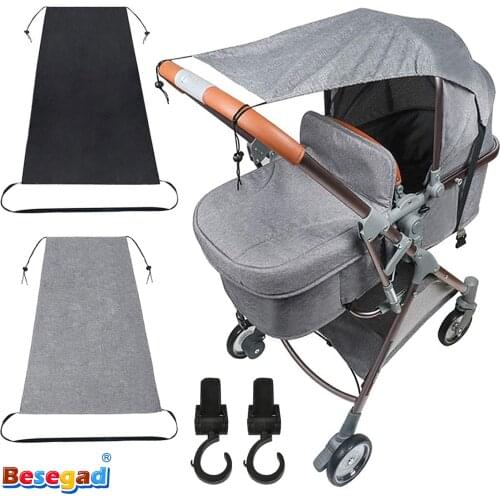 Universal Pram Sunshade Windproof Waterproof UV50+ UV Protection Baby Stroller Sun Shade Cover Visor Sail with Bag 2 Hooks