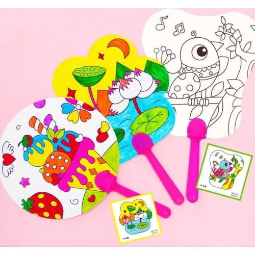 2pcs/lot Kids Hand Paint Paper Fan Coloring Pictures DIY Craft Project Creative Drawing Toys Children Kindergarten Education Toy