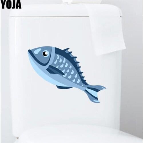 YOJA 23.7*10.6CM Fish Playing In The Water Toilet Decal Wall Sticker Living Room Home Decor Cartoon Animal T3-0844