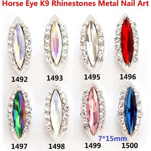 Factory Wholesales 10pcs 7*15mm strass cristal nail art K9 Rhinestones Horse Eye Metal Nail Art Decorations accesorios para unas